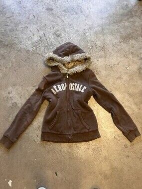 Y2K 2000s If Six Was Nine Style Aeropostale Fur Lined Zip Up Hoodie Size Large